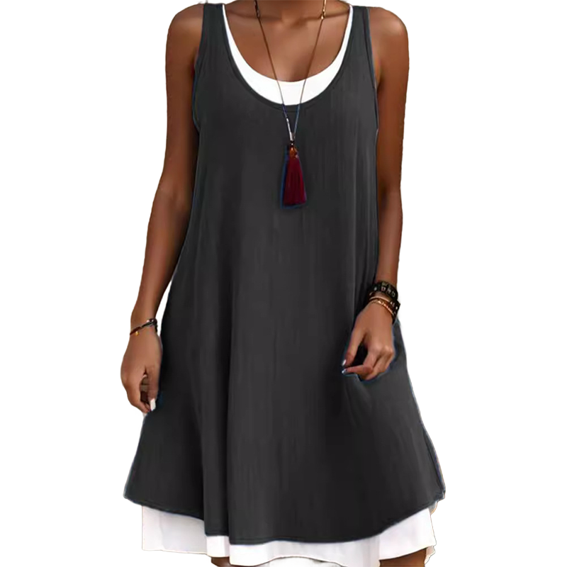 🔥Desconto de 50% no último dia!🔥Vestido sem mangas de duas peças para mulher