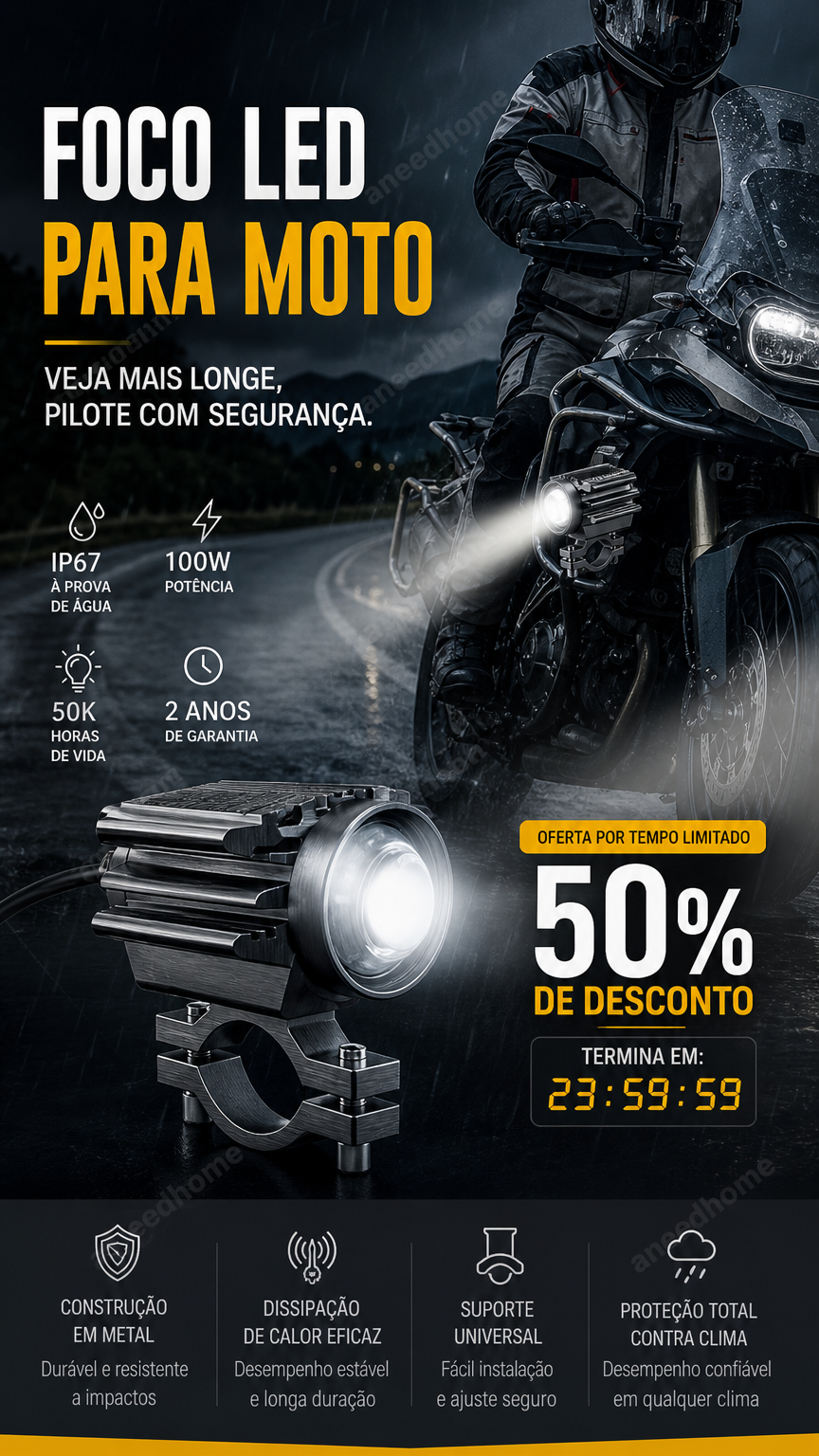 🏍️ 50% DE DESCONTO – Farol Auxiliar LED Universal para Moto | Duas cores, iluminação potente & fácil instalação
