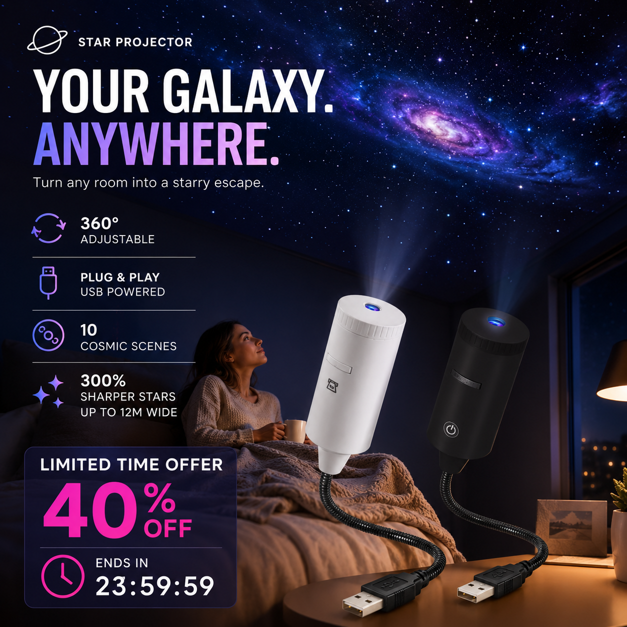 🌌 50% DE DESCONTO – Projetor de Estrelas Plug-and-Play HD | 50K+ vendidos, imagem nítida & transforma o teto em galáxia