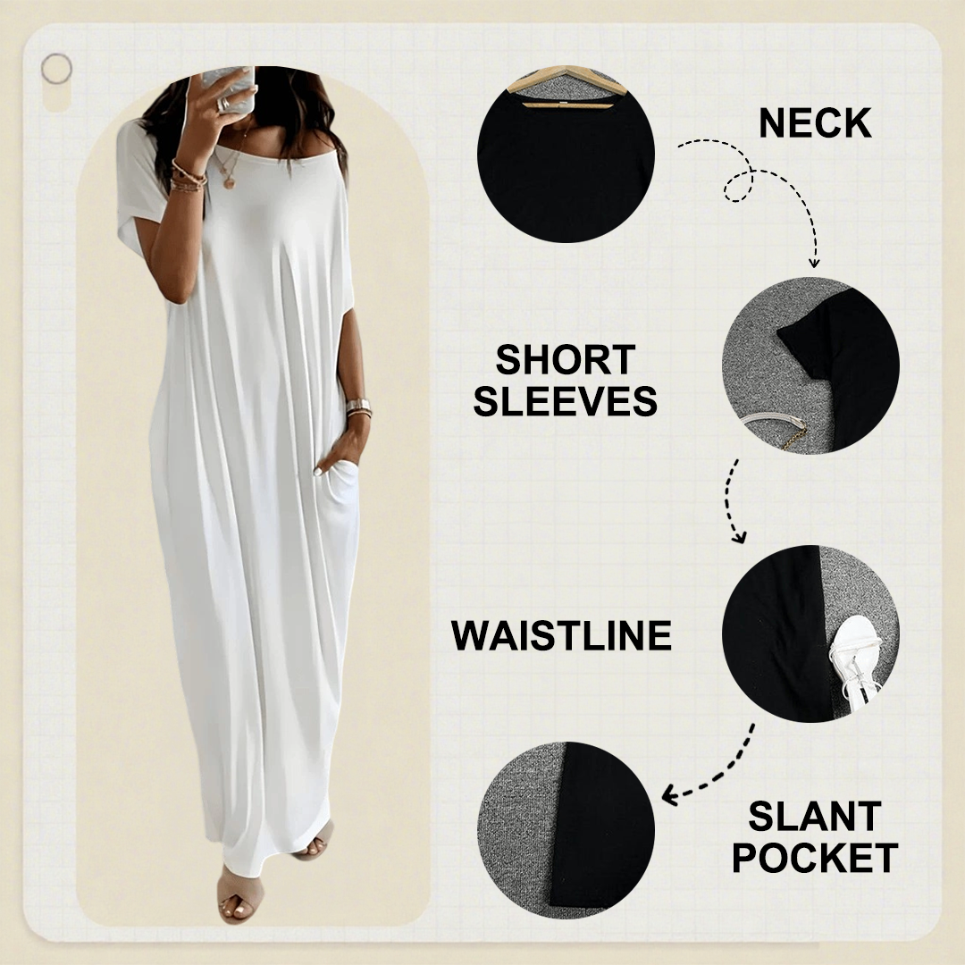 🔥 50% DE DESCONTO – Vestido Longo Solto com Estilo Limpo | Valoriza todas as silhuetas, confortável & elegante 👗👌