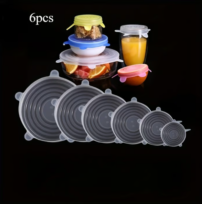 🧊 50% DE DESCONTO – Conjunto de 6 Tampa de Silicone para Armazenamento de Alimentos | Vedação hermética, flexível & reutilizável 🎁🔒
