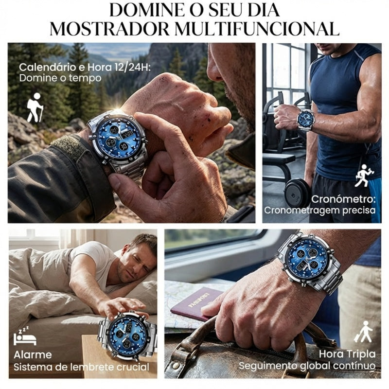 Relógio militar à prova de água para homem – analógico-digital, aço inoxidável e resistente a choques 🛡️