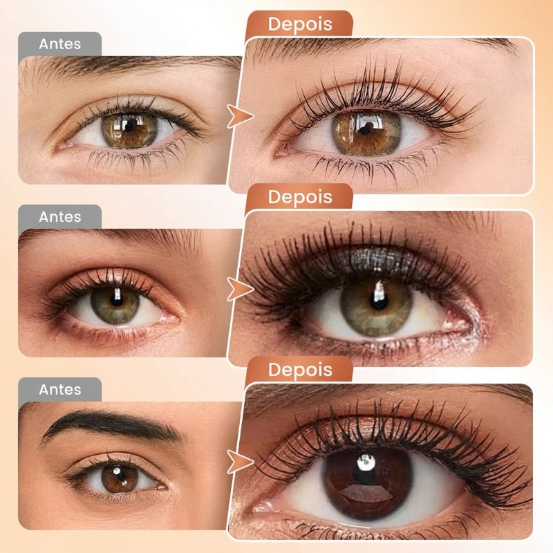 Rímel à prova d'água com fibras para um volume natural