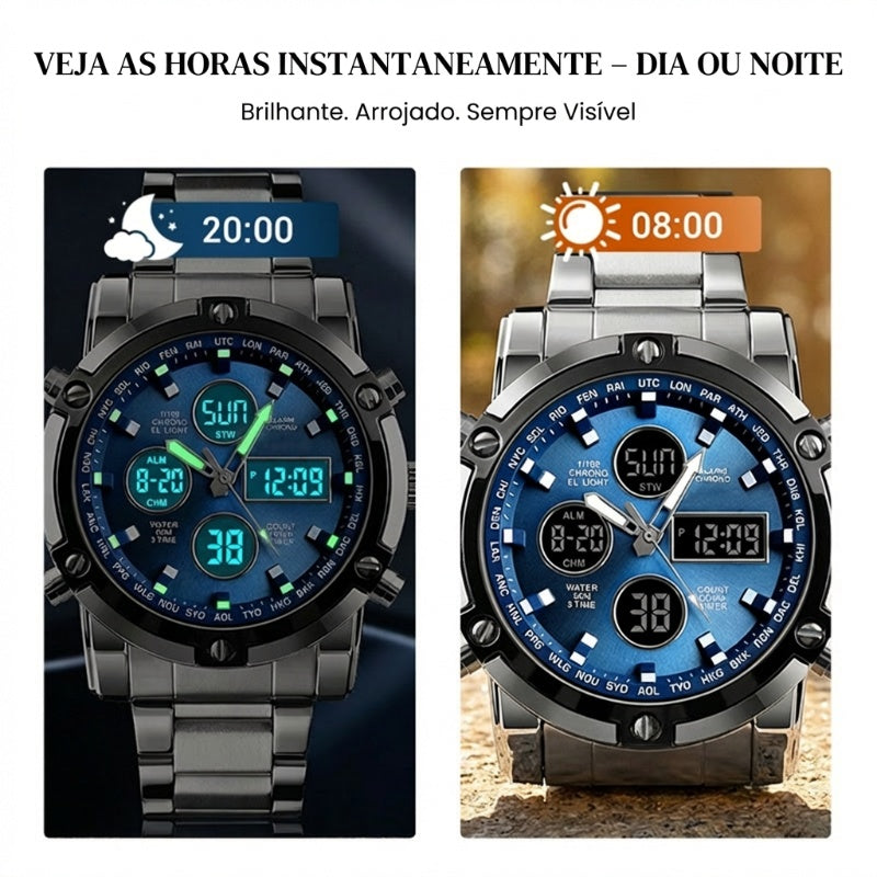 Relógio militar à prova de água para homem – analógico-digital, aço inoxidável e resistente a choques 🛡️