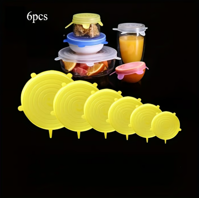 🧊 50% DE DESCONTO – Conjunto de 6 Tampa de Silicone para Armazenamento de Alimentos | Vedação hermética, flexível & reutilizável 🎁🔒