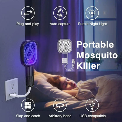 🦟 50% DE DESCONTO – Raquete Elétrica 2 em 1 com Lâmpada Atrai Mosquitos | USB, portátil & eficaz 🚫