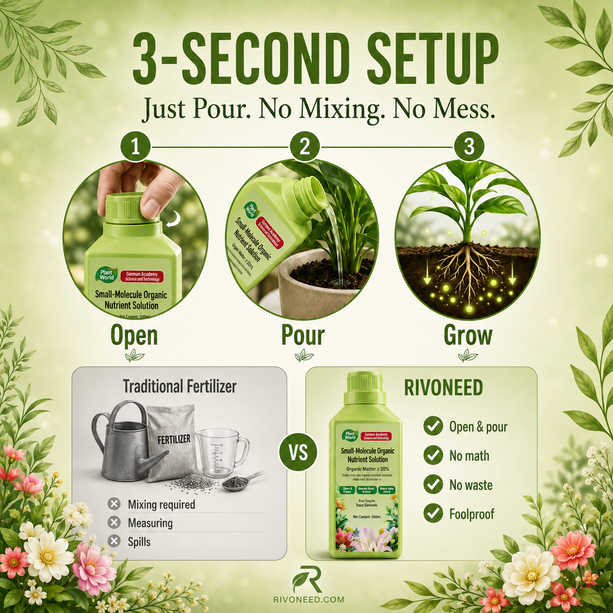 🌱 50% DE DESCONTO – Solução Nutriente Orgânica para Plantas | Promove crescimento, suave para mudas & absorção rápida