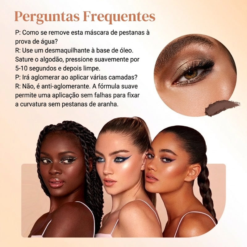 Rímel à prova d'água com fibras para um volume natural