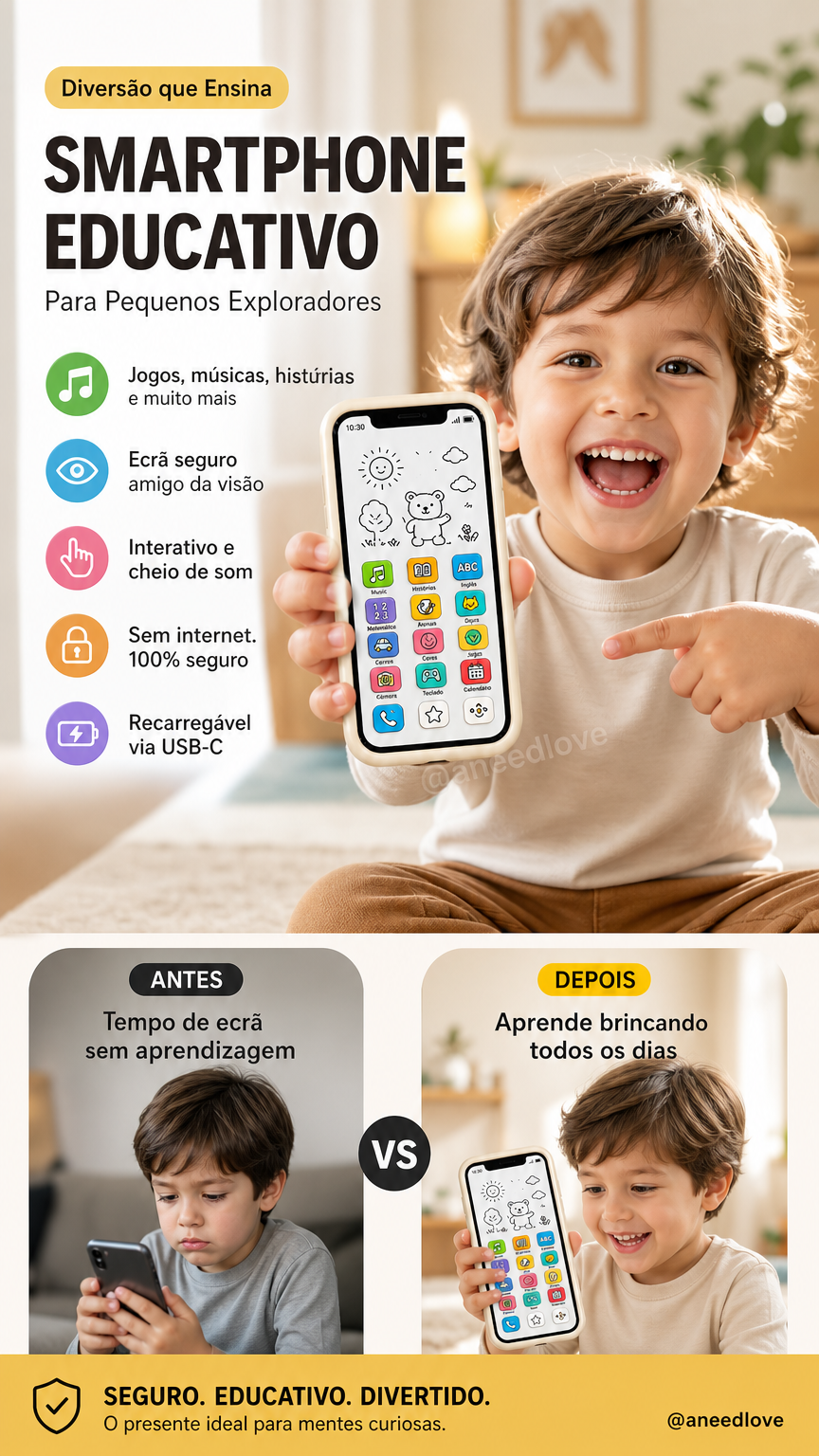 📱 50% DE DESCONTO – Smartphone Educativo para Crianças | Pedagógico, protege os olhos & ideal para aprendizagem ✨👶