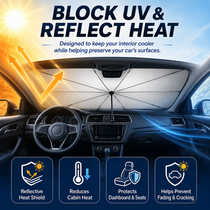 🚗 50% DE DESCONTO – Compre 2 e Ganhe 10% OFF 💝 Guarda-sol Dobrável para Para-brisas | Protege do sol, fácil de guardar & prático 🌞