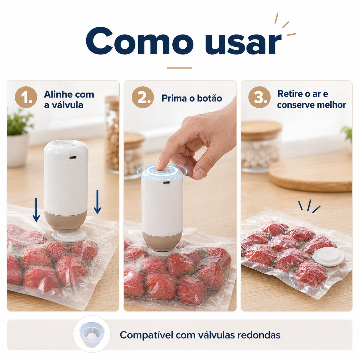 🔋 50% DE DESCONTO🔥 – Bomba elétrica portátil para selagem a vácuo | Remove o ar em segundos – Conserva alimentos por mais tempo