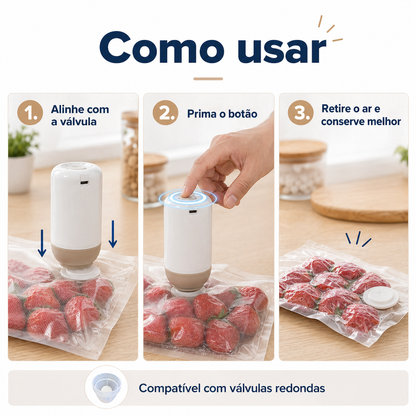 🔋 50% DE DESCONTO🔥 – Bomba elétrica portátil para selagem a vácuo | Remove o ar em segundos – Conserva alimentos por mais tempo