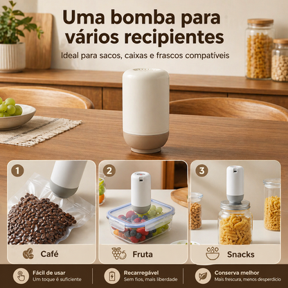 🔋 50% DE DESCONTO🔥 – Bomba elétrica portátil para selagem a vácuo | Remove o ar em segundos – Conserva alimentos por mais tempo