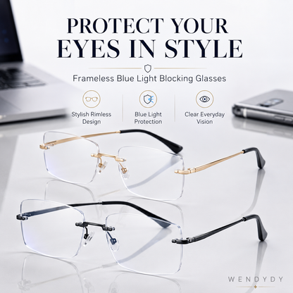 🔥50% DE DESCONTO🔍 Óculos sem aro com filtro de luz azul | Tecnologia avançada de filtragem de luz azul · 👓 Design elegante sem aro · Perfeitos tanto para ocasiões informais como profissionai