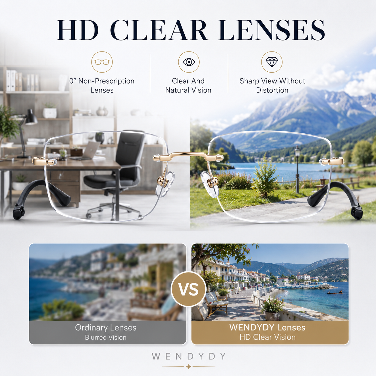 🔥50% DE DESCONTO🔍 Óculos sem aro com filtro de luz azul | Tecnologia avançada de filtragem de luz azul · 👓 Design elegante sem aro · Perfeitos tanto para ocasiões informais como profissionai