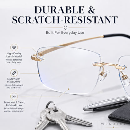 🔥50% DE DESCONTO🔍 Óculos sem aro com filtro de luz azul | Tecnologia avançada de filtragem de luz azul · 👓 Design elegante sem aro · Perfeitos tanto para ocasiões informais como profissionai