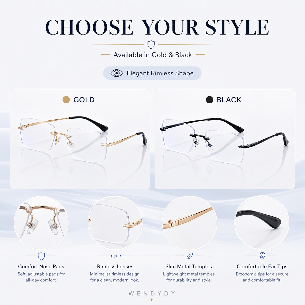 🔥50% DE DESCONTO🔍 Óculos sem aro com filtro de luz azul | Tecnologia avançada de filtragem de luz azul · 👓 Design elegante sem aro · Perfeitos tanto para ocasiões informais como profissionai
