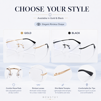 🔥50% DE DESCONTO🔍 Óculos sem aro com filtro de luz azul | Tecnologia avançada de filtragem de luz azul · 👓 Design elegante sem aro · Perfeitos tanto para ocasiões informais como profissionai