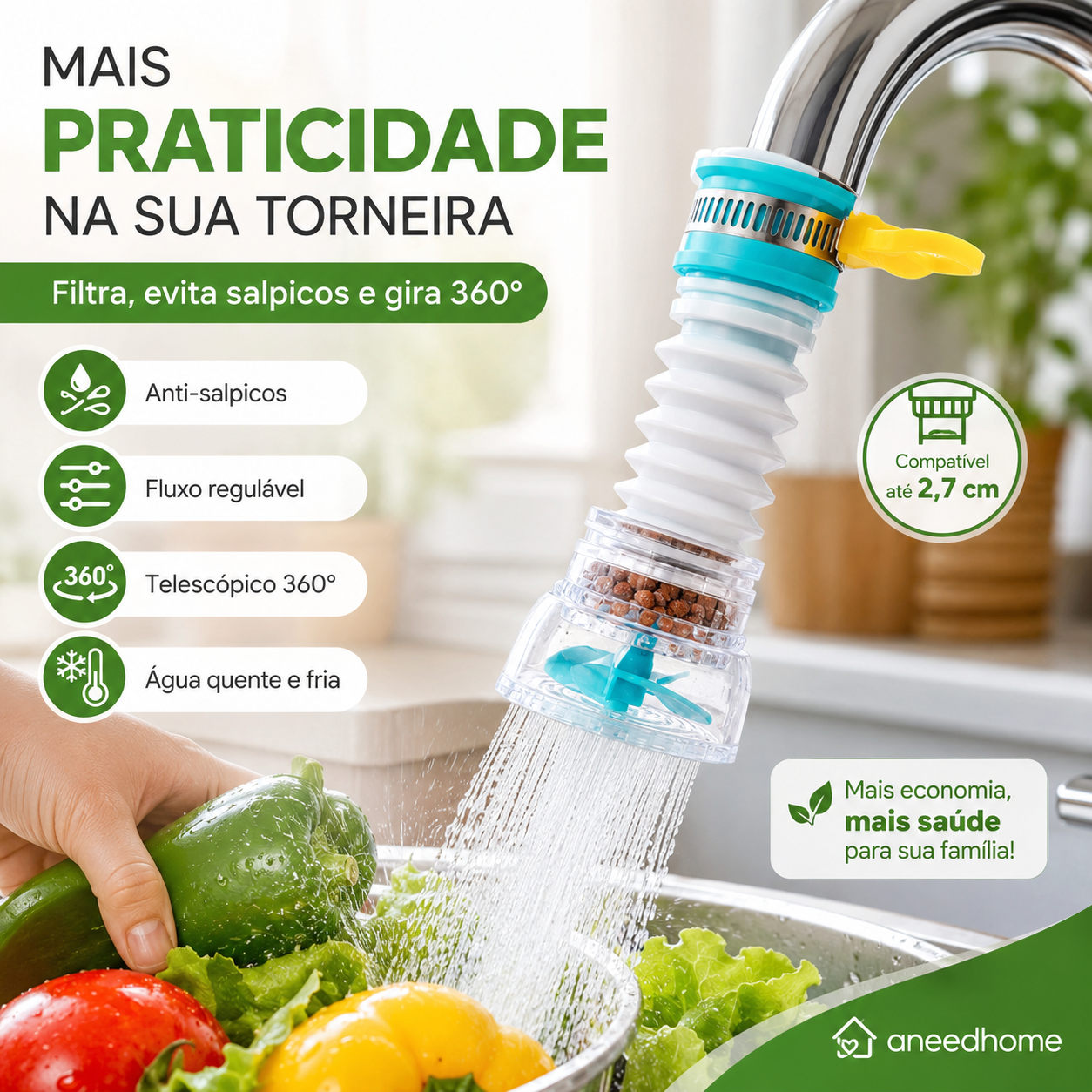 🚰 50% DE DESCONTO – Filtro Anti-Salpicos para Torneira | Reduz respingos, fácil instalação & água mais limpa