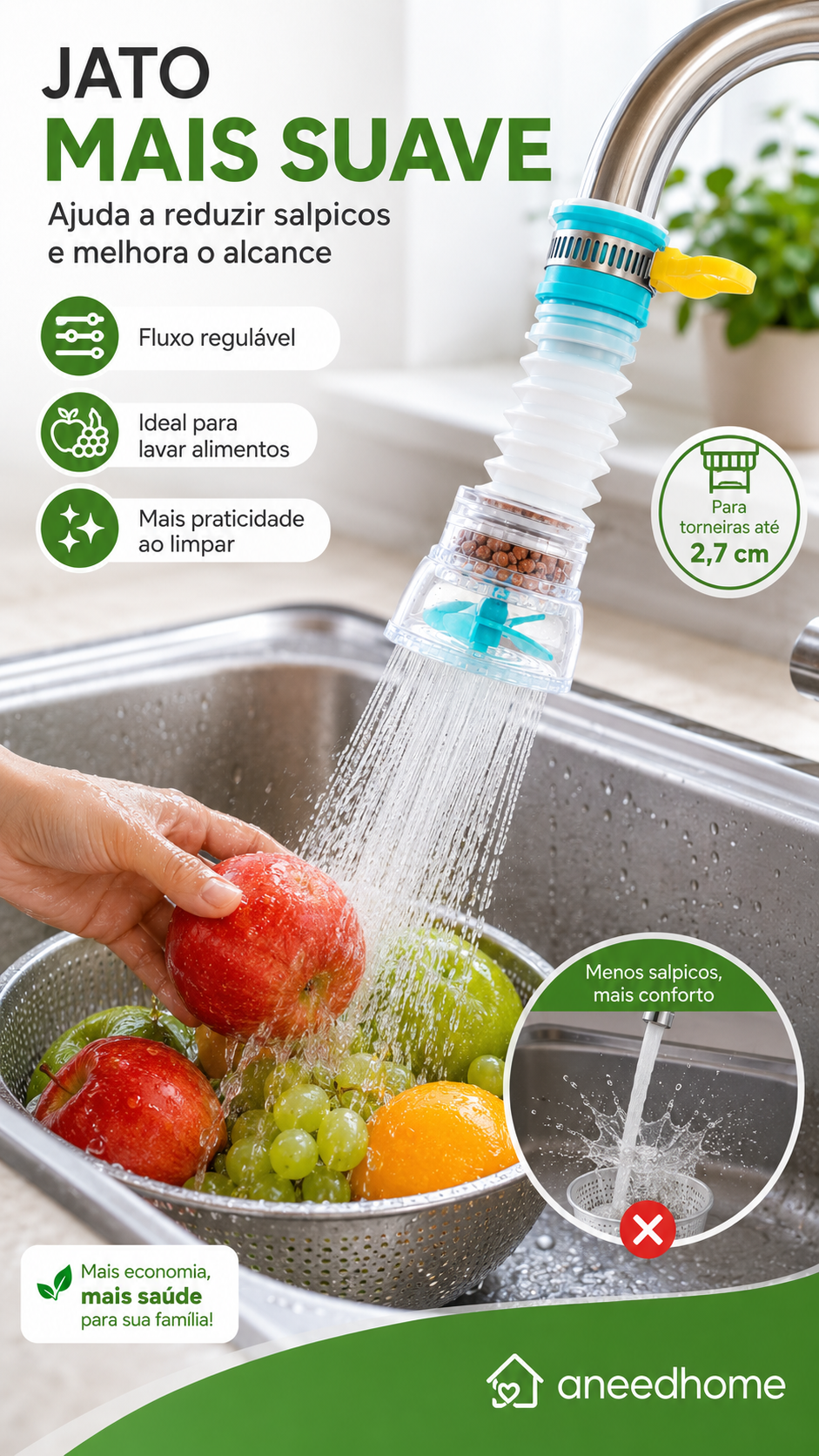 🚰 50% DE DESCONTO – Filtro Anti-Salpicos para Torneira | Reduz respingos, fácil instalação & água mais limpa