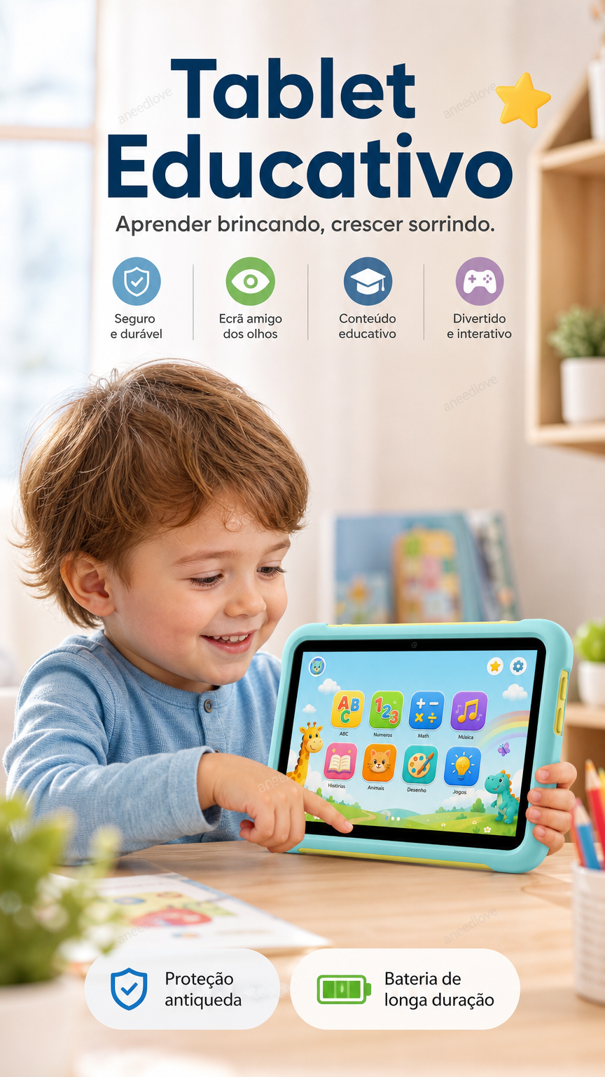 📚 50% DE DESCONTO – Tablet Educativo Infantil | Aprendizagem interativa, conteúdo pedagógico & tela protetora ✨🧒