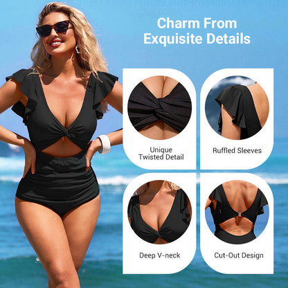 👙 68% OFF NOW! 💃 Sexy Ruffled One-Piece Swimsuit – Ruffle Detail, Tummy Control & Vibrant Colors 🌊