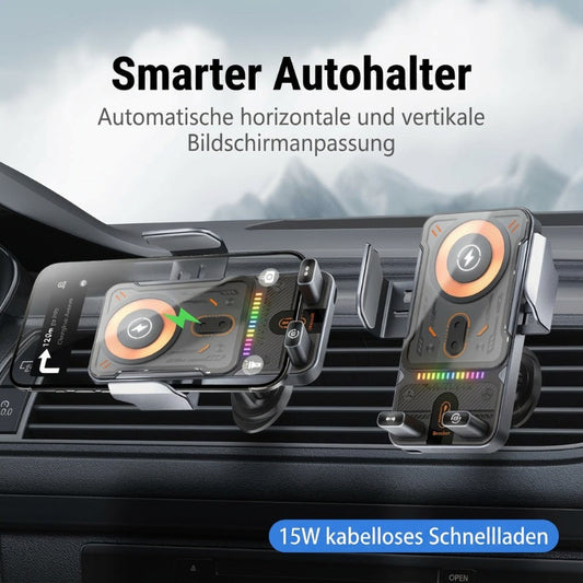 📢📢50 % Rabatt!! ⏰Intelligenter 2-in-1-Autotelefonhalter mit automatischer Drehfunktion und kabellosem Ladegerät⚡