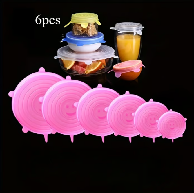 🧊 50% DE DESCONTO – Conjunto de 6 Tampa de Silicone para Armazenamento de Alimentos | Vedação hermética, flexível & reutilizável 🎁🔒