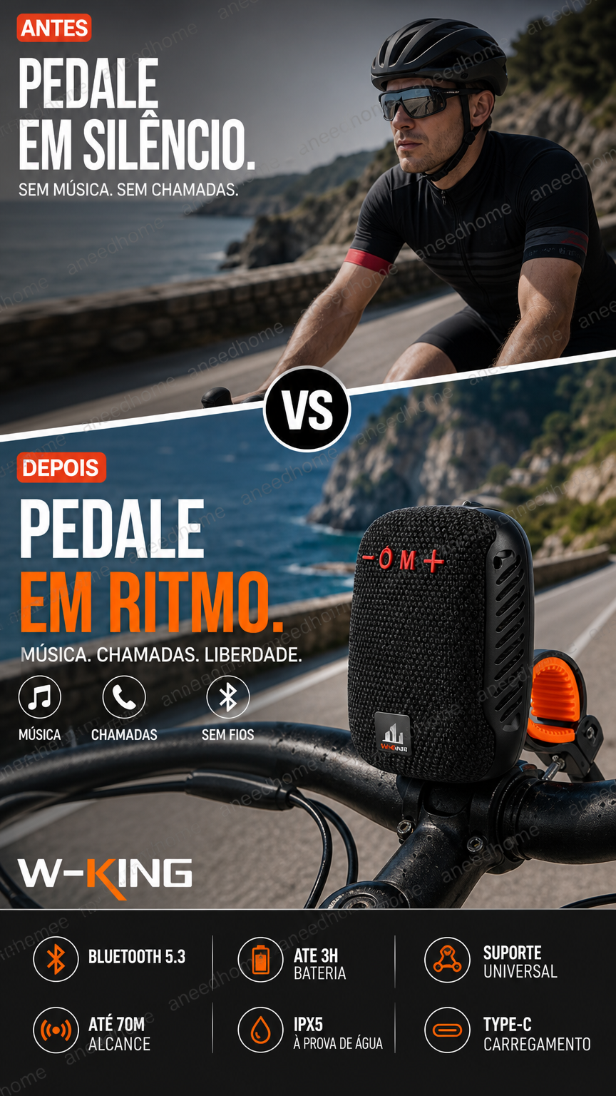 🚲 50% DE DESCONTO – Coluna Bluetooth Impermeável para Bicicleta | IPX5, TWS, som potente & fácil montagem 🎵🔊