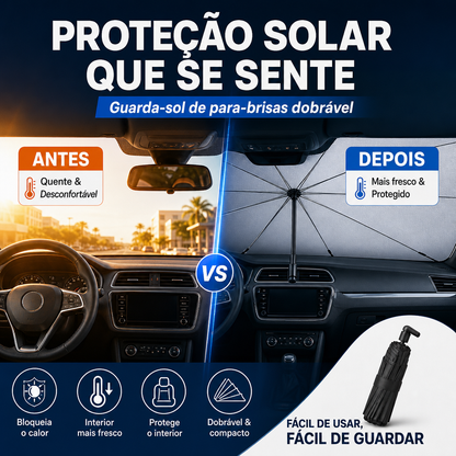 🚗 50% DE DESCONTO – Compre 2 e Ganhe 10% OFF 💝 Guarda-sol Dobrável para Para-brisas | Protege do sol, fácil de guardar & prático 🌞