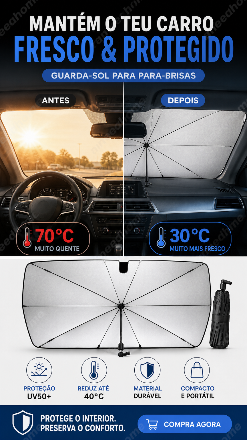 🚗 50% DE DESCONTO – Compre 2 e Ganhe 10% OFF 💝 Guarda-sol Dobrável para Para-brisas | Protege do sol, fácil de guardar & prático 🌞