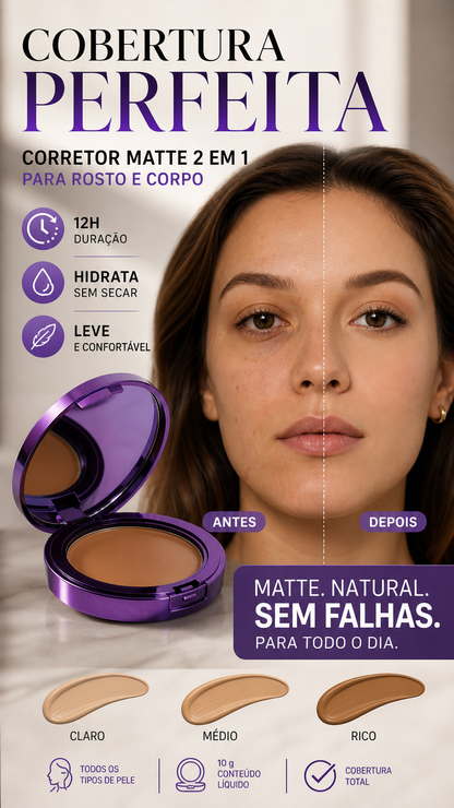 💜 50% DE DESCONTO – ÚLTIMO DIA 💜 Corretivo Matte para Rosto e Corpo | Alta cobertura, acabamento natural & longa duração