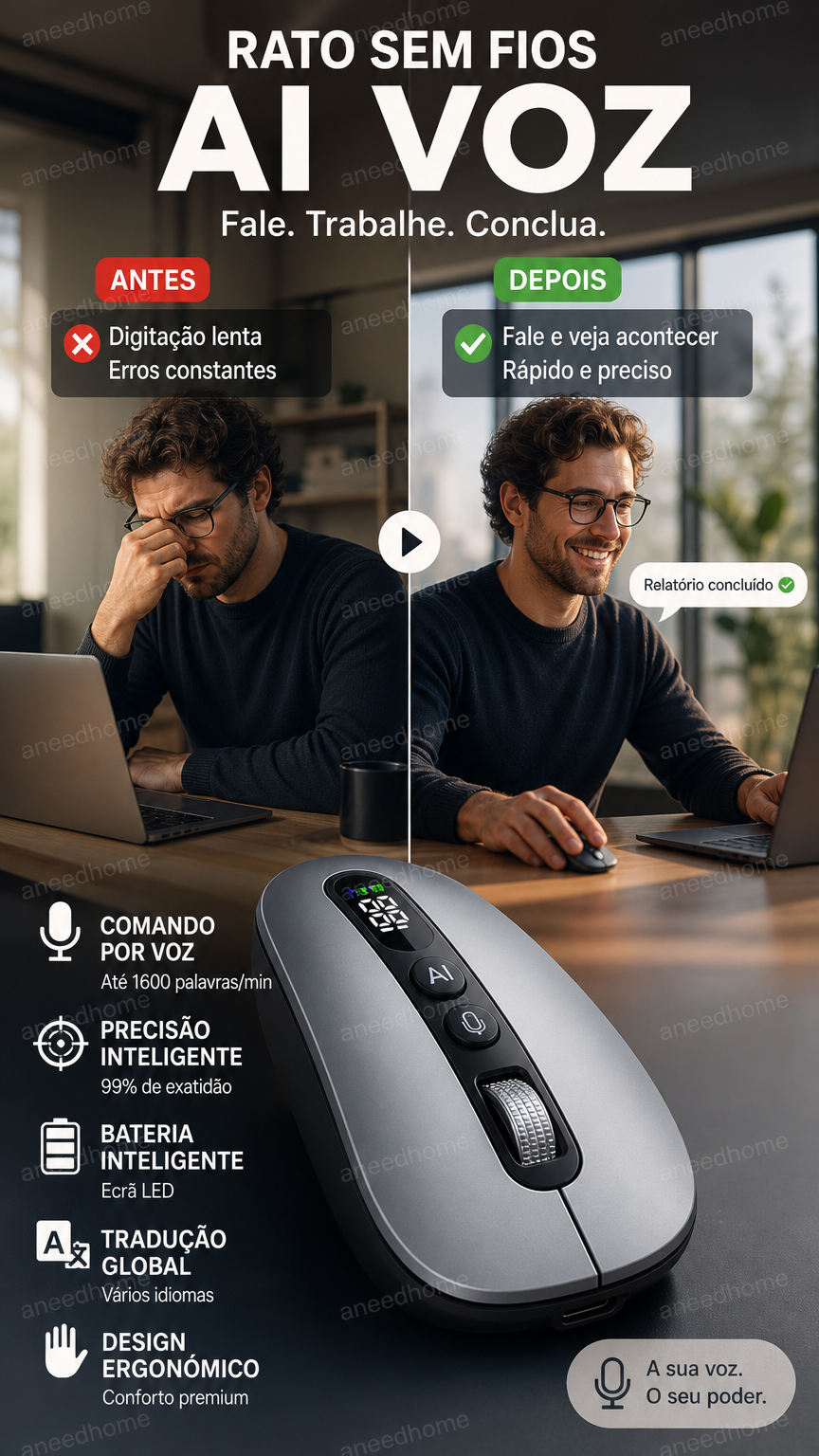 🖱️ 50% DE DESCONTO – Rato Sem Fios com Voz Inteligente AI | Comando por voz, prático & inovador 💬⏳