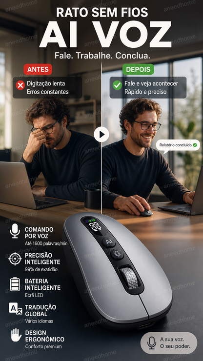 🖱️ 50% DE DESCONTO – Rato Sem Fios com Voz Inteligente AI | Comando por voz, prático & inovador 💬⏳