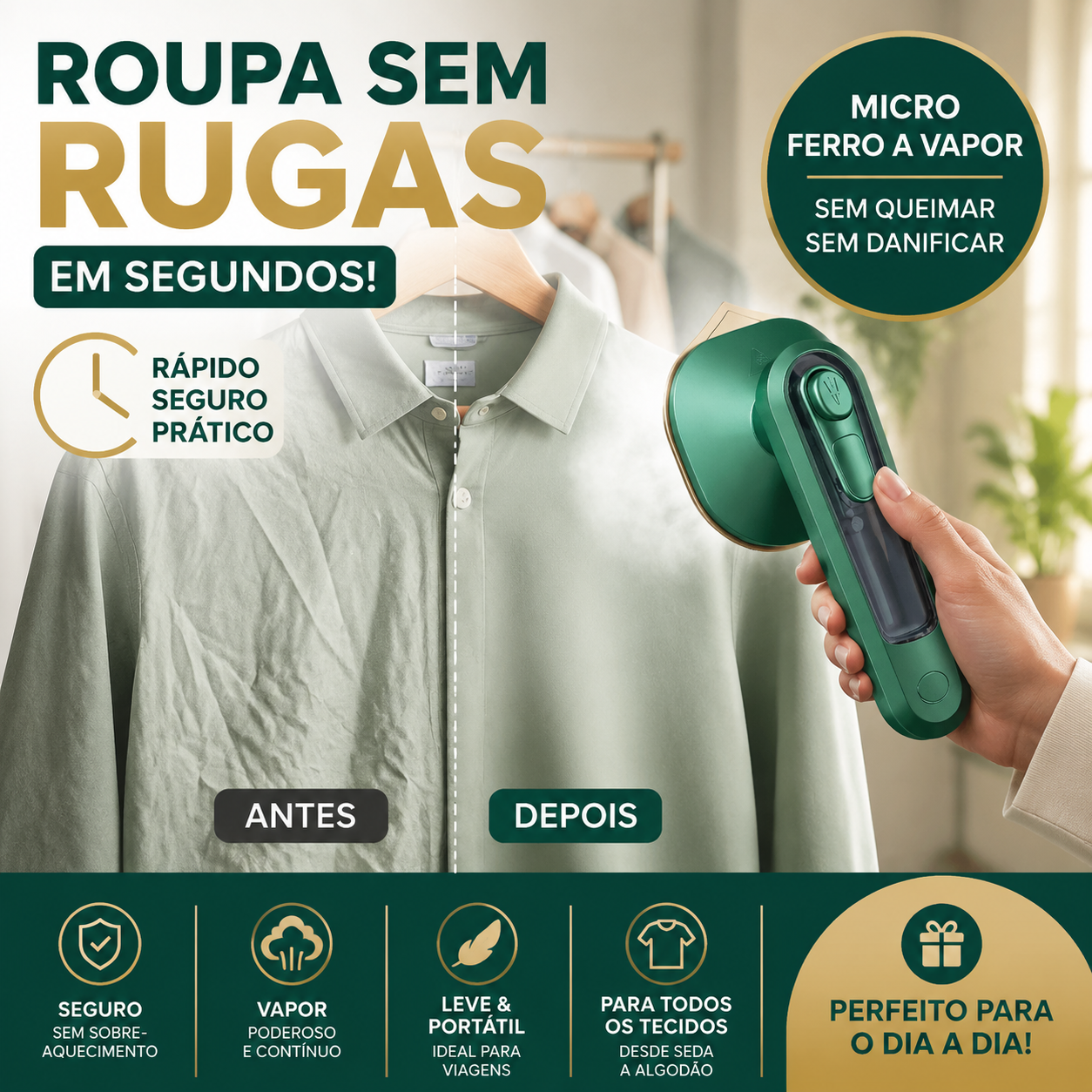 🧥 50% DE DESCONTO – Ferro Elétrico Portátil Mini | Oferta por tempo limitado, compacto, fácil de usar & ideal para viagens