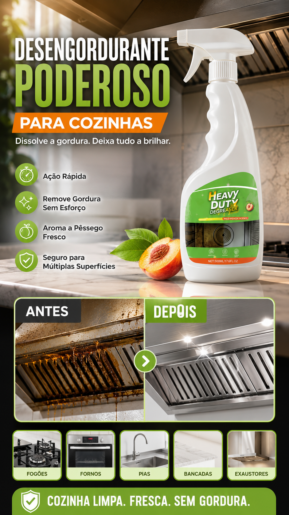 🧼 50% DE DESCONTO – Spray Desengordurante para Cozinha | Ação potente, remove gordura pesada & fácil aplicação 🔥