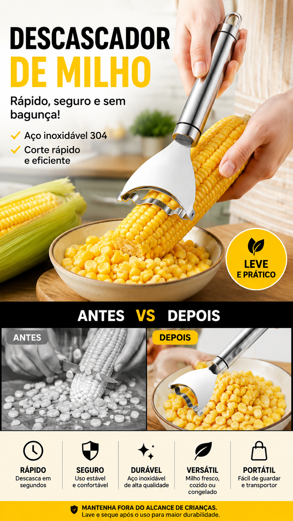 🌽 50% DE DESCONTO – Descascador de Milho Portátil Multifuncional | Remove grãos rapidamente, prático & fácil de usar
