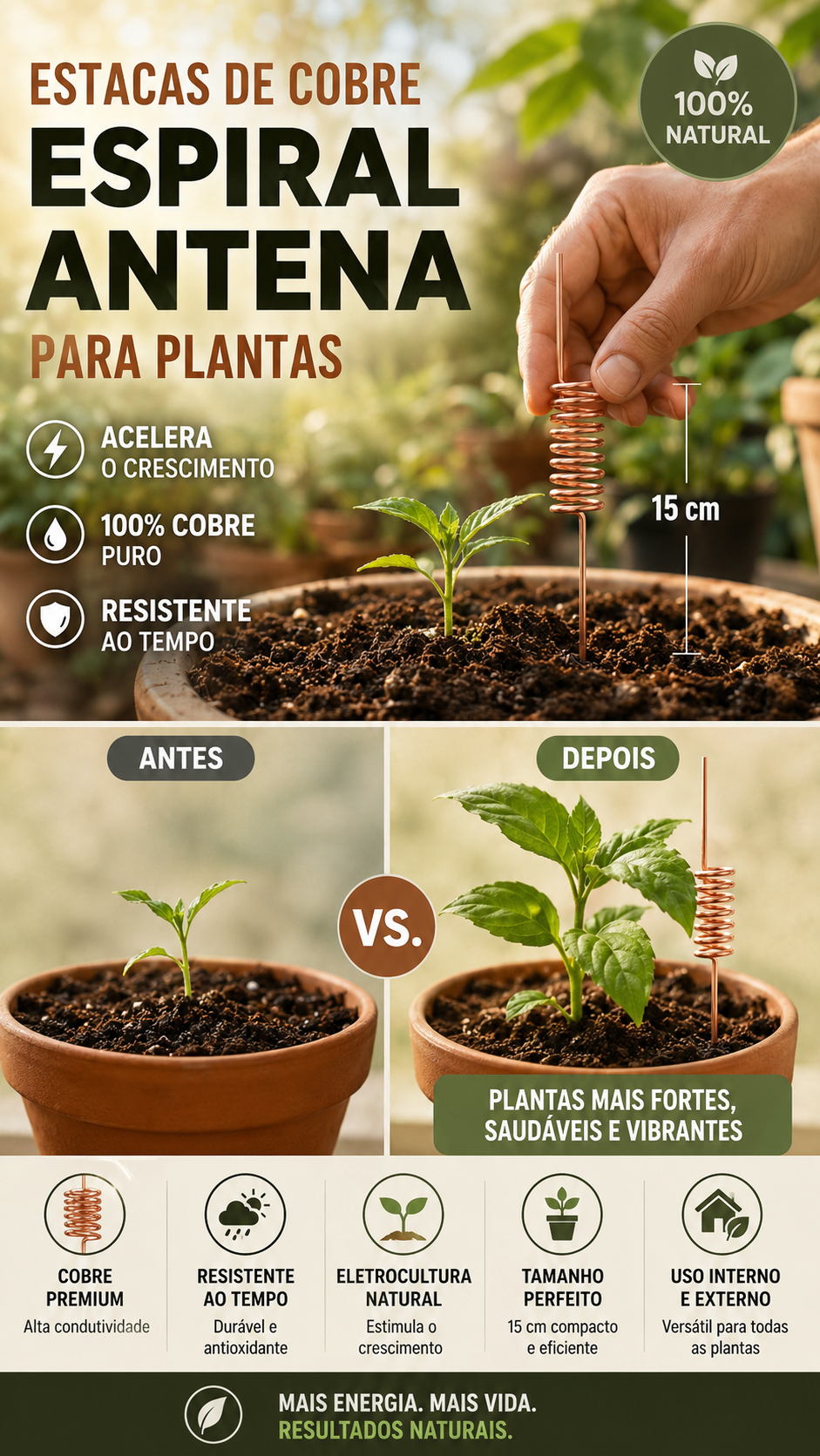 🌿 50% DE DESCONTO – Estacas para Plantas com Antena Espiral de Cobre | Promove crescimento, duráveis & ideais para jardim 🔥