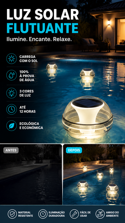 💡 50% DE DESCONTO – Luz Solar Flutuante para Piscina | Ilumina, decora & automática 🌊