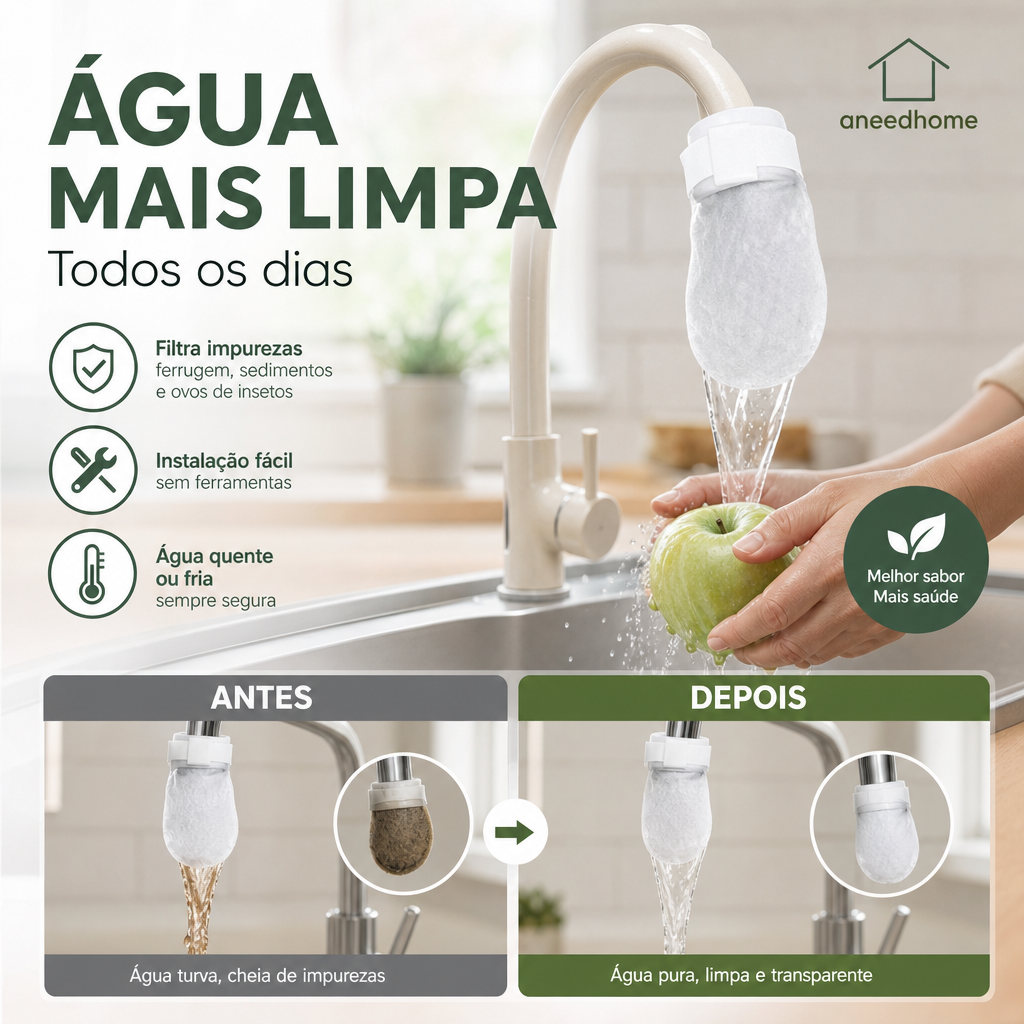🚰 50% DE DESCONTO – Filtro Anti-Salpicos para Torneira de Cozinha | Remove sedimentos e ferrugem, 360°, fácil instalação & água mais limpa 💧