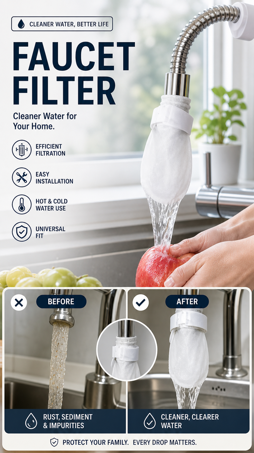 🚰 50% DE DESCONTO – Filtro Anti-Salpicos para Torneira de Cozinha | Remove sedimentos e ferrugem, 360°, fácil instalação & água mais limpa 💧