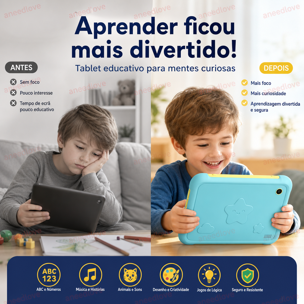 📚 50% DE DESCONTO – Tablet Educativo Infantil | Aprendizagem interativa, conteúdo pedagógico & tela protetora ✨🧒