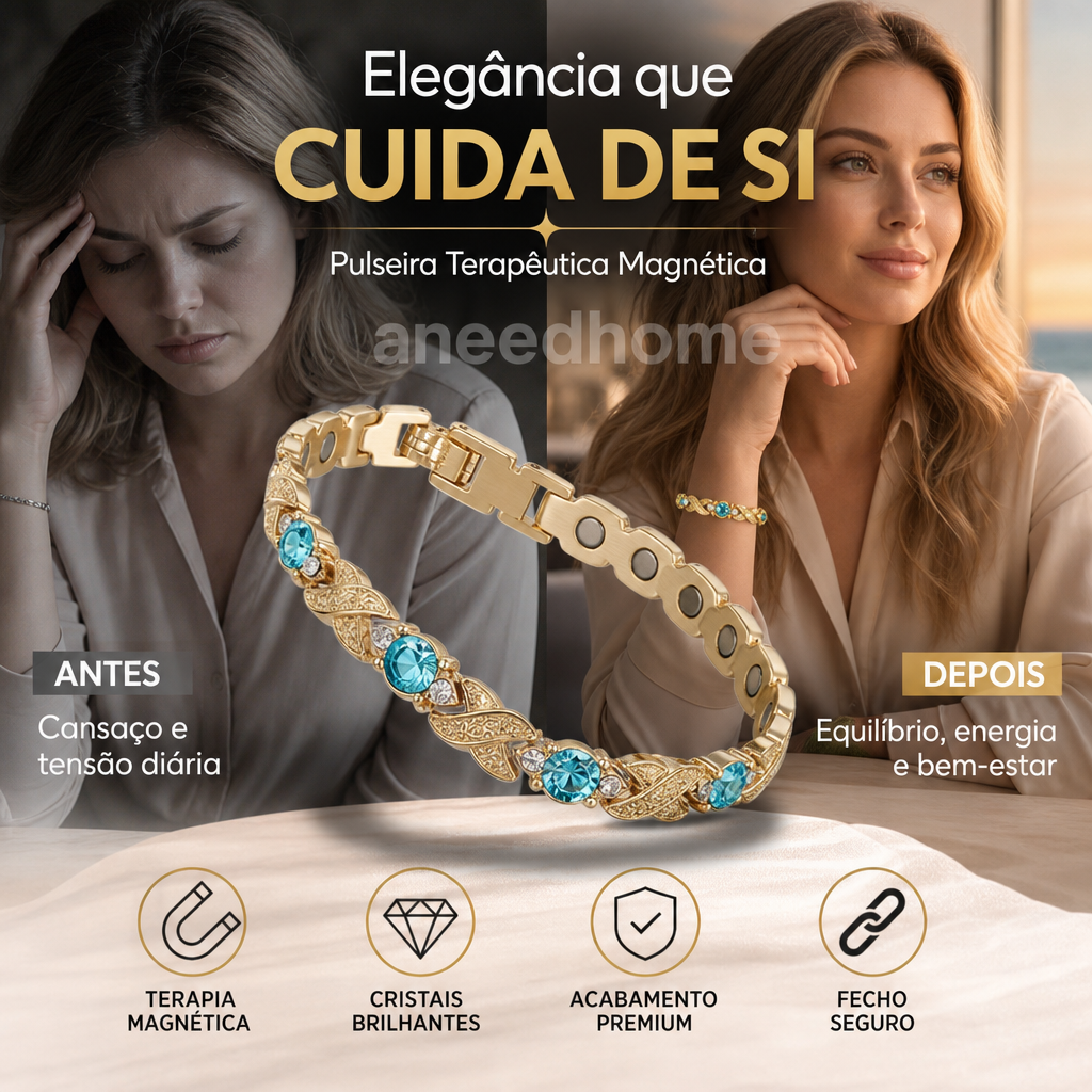 💎 50% DE DESCONTO – Pulseira Magnética com Pedras | Estilo e bem-estar 24/7, leve, ajustável & presente ideal 💖