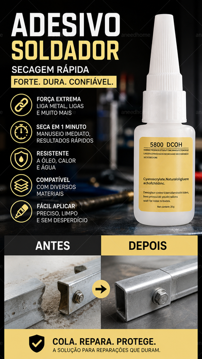 🛠️ 50% DE DESCONTO – Adesivo de Solda Multiuso de Secagem Rápida | Alta resistência para metal, plástico & madeira, sem ferramentas ✨
