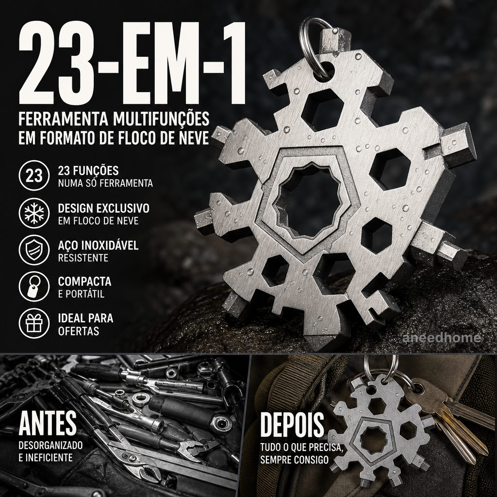 🔧 50% DE DESCONTO – Chave Multifunção 23 em 1 Forma de Floco de Neve | Compacta, versátil & prática para reparos