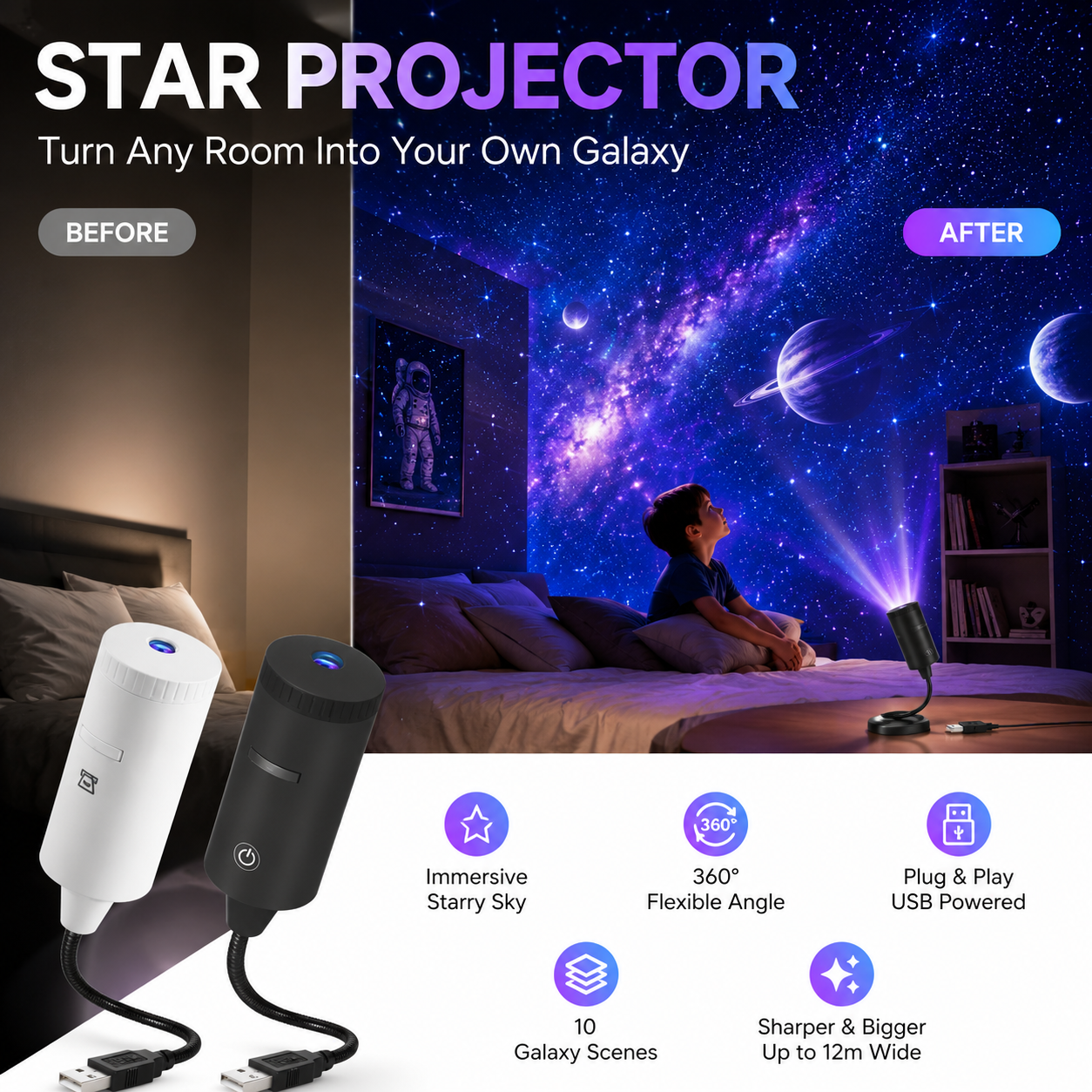 🌌 50% DE DESCONTO – Projetor de Estrelas Plug-and-Play HD | 50K+ vendidos, imagem nítida & transforma o teto em galáxia