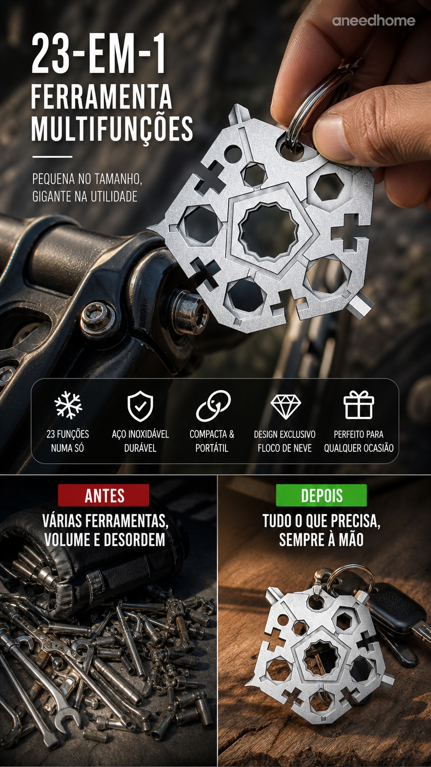 🔧 50% DE DESCONTO – Chave Multifunção 23 em 1 Forma de Floco de Neve | Compacta, versátil & prática para reparos
