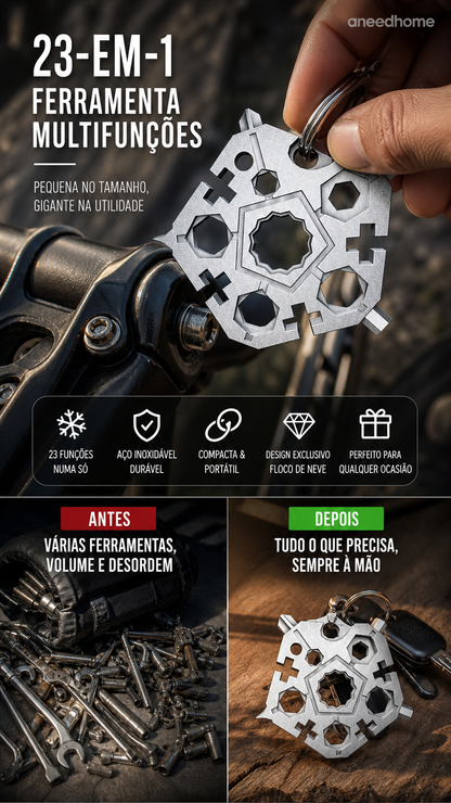 🔧 50% DE DESCONTO – Chave Multifunção 23 em 1 Forma de Floco de Neve | Compacta, versátil & prática para reparos