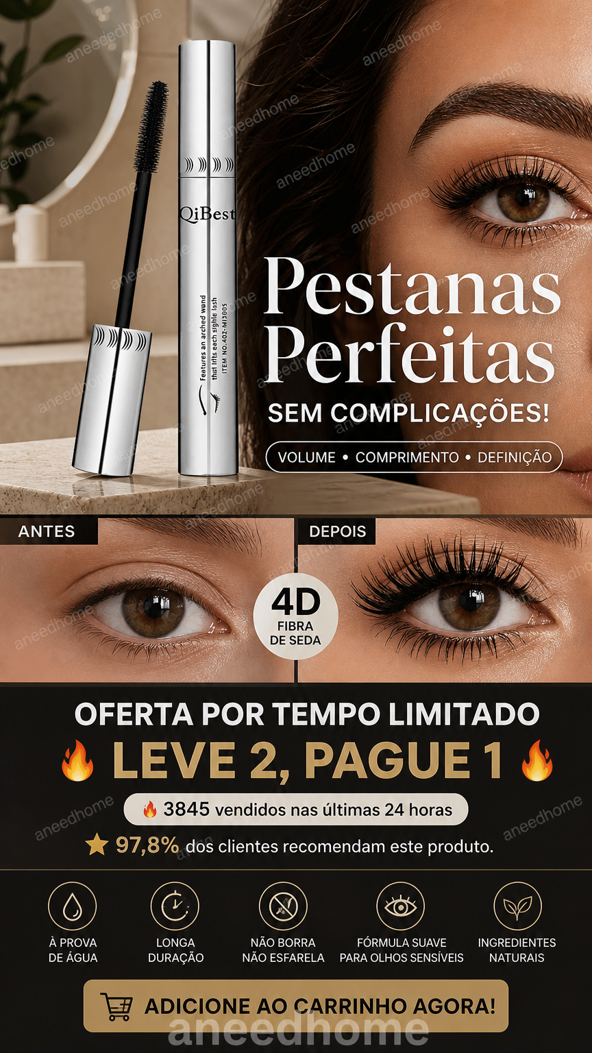 ✨ 50% DE DESCONTO – Máscara 4D à Prova d'Água | Alongamento sedoso, resistente ao suor, lágrimas & chuva 💦🧴