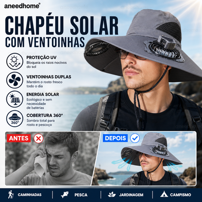 Outdoor Sun Ha🧢 50% DE DESCONTO – Chapéu Solar com Ventoinhas Duplas para Exterior | Fresco, prático & ideal para dias quentest with Dual Solar-Powered Fans